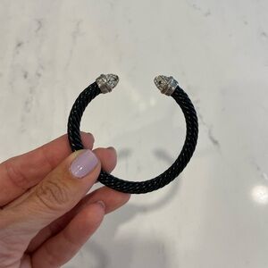 Black Twisted Cable Bracelet with Silver Accents